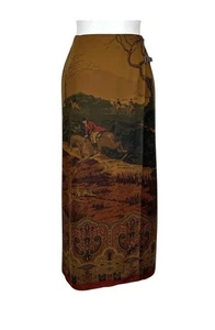 Vintage Ralph Lauren Maxi Skirt Womens 2 Fox Dog Hunt Print Wool Long Wrap 90s - Picture 1 of 8