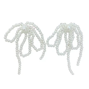 Bowknot Pearls Drop Earrings for Girls Beaded Bow Fringe Ear Pendant Accessories - Picture 1 of 8