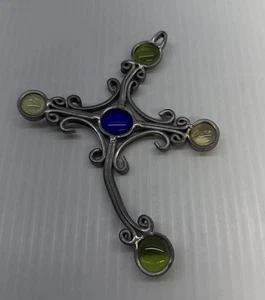 Metal & Glass Curved Cross Decorative Wall Home Decor 6"x5" Handmade Ornament - Picture 1 of 6