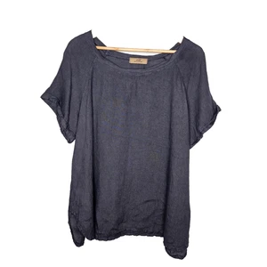 JS MILLENIUM 100% Linen Top One Size Short Sleeves Blue Lagenlook Italian Beachy - Picture 1 of 6