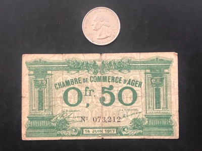 1917 France Agen 50 Centimes Chambre de Commerce Banknote - Circulated - Image 1 of 2