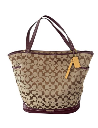 Borsa Coach Park Signature NS Carrie Lg cachi bordeaux bordo in pelle giallo etichette