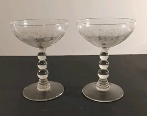 VTG Etched Crystal Glasses First Love Duncan Miller Champagne Sherbet Set Of 2 - Picture 1 of 9