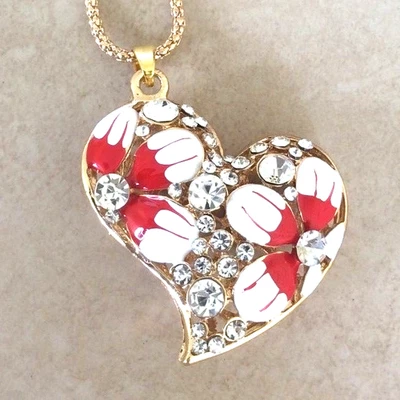 Collar de Oro Betsey Johnson Cristal Esmalte Flor Corazón Colgante Bonito Regalo ¡Nuevo! Foto 1 de 3