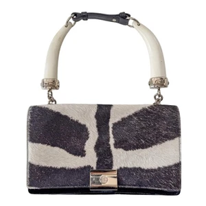 SAINT LAURENT Mombasa Double Horn Cow Print Pony Hair Bag - Picture 1 of 18