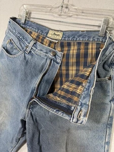 Pantalones de mezclilla LL Bean Jeans para hombre 35x32 azul forrados de franela ajuste natural a cuadros cálidos - Imagen 1 de 7