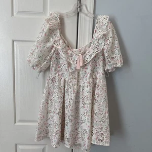 FOR LOVE & LEMONS for Victoria Secret Magnolia Mini Dress White Floral Large NWT - Picture 1 of 9