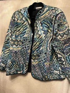 Alfred Dunner Woman Size 20 Lightly Quilted Jacket, Long Slv, Blue Floral - Picture 1 of 3