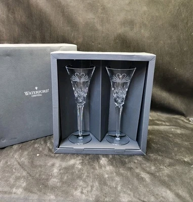 Waterford Crystal Wedding Toasting Champagne Flutes Swan Heart Pair - Image 1 of 4