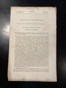 1862 Bürgerkrieg Senatsurkunde Sumner Beendigungsresolution Sumner selten Kongress - Bild 1 von 6