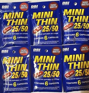 Mini Thin 25/50 25 50 Energy - 6 PACKS - Diet Herbal Caffeine 6 Capsules Pr Pack