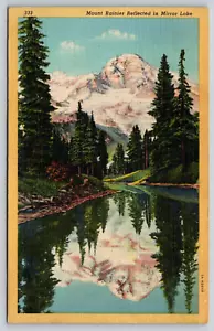 Postal Monte Rainier Reflejo en Espejo Lago Monte Rainier Parque Nacional Lino - Imagen 1 de 2
