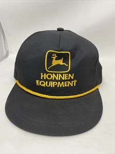 Vintage John Deere Honnen Equipment Snapback Trucker Hat Black Yellow USA - Picture 1 of 10