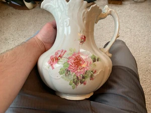Vntage Dresden Semi-porcelain ornate flowers pitcher 11in by 9 1/2in - Picture 1 of 7