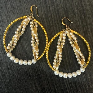 Vintage y2k Large Boho Beaded Hoops Fancy Earrings Chunky Bohemian Jewelry - Picture 1 of 10