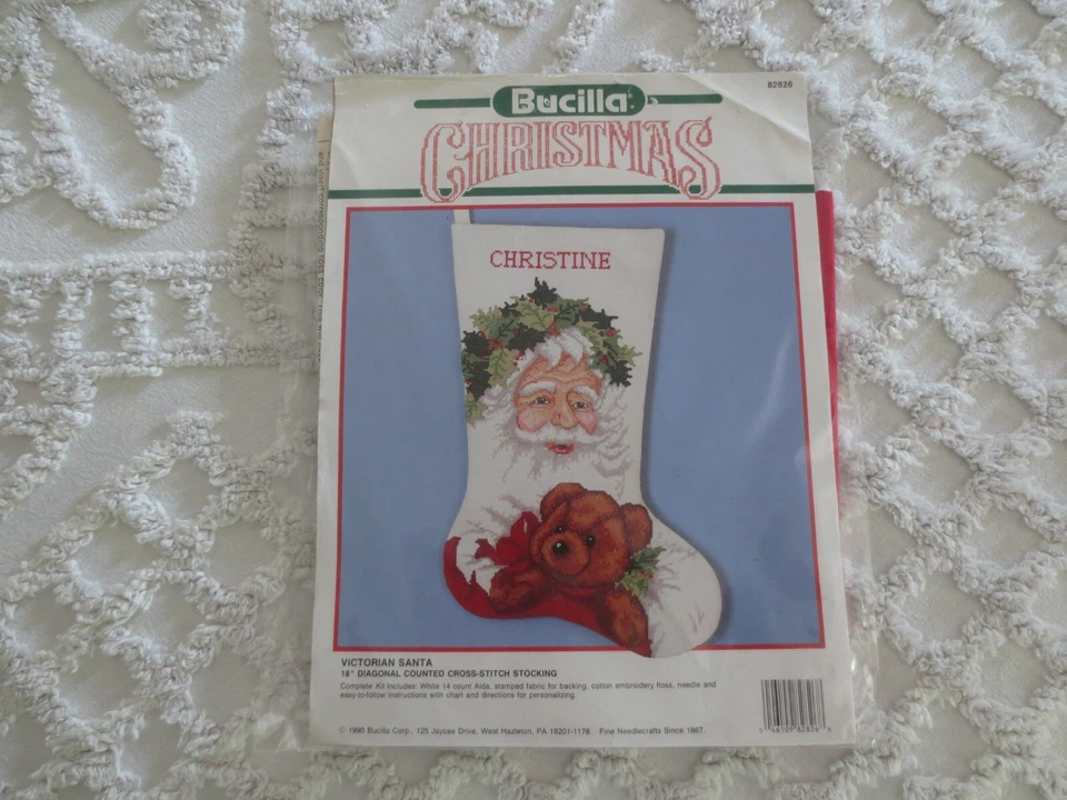 1990 Bucilla Victorian Santa 82826 Counted Cross Stitch Stocking Kit 10222