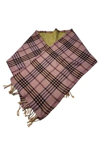 SCIARPA CON FRANGE IN TARTAN VIOLA CON INTERNO VERDE IN LANA E CASHMERE - Foto 1 di 3