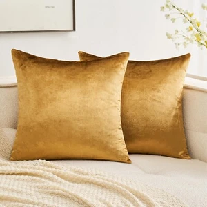 Pack of 2 Velvet Throw Pillow Covers 19x19 Inch (Pack of 2) Dark Gold - Picture 1 of 4