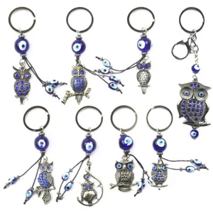 Turkish Blue Evil Eye Owl Keychain Car Key Chain Ring Amulet Pendant Lucky Charm - Picture 1 of 62