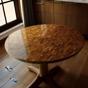 36" Round Tiger Eye Stone Handcrafted Coffee table top Formal dining room decor - Picture 1 of 8