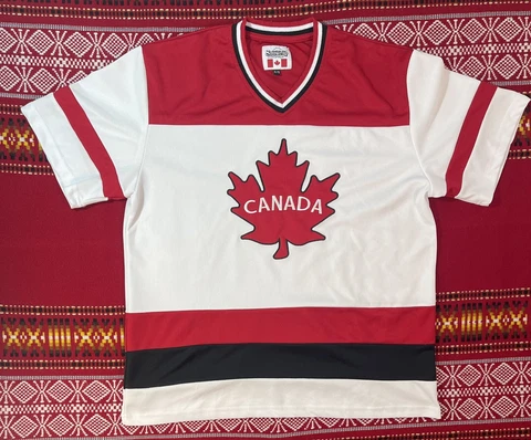 Canada Hockey Jersey Mens XL Red White Maple Leaf Spell Out Cover