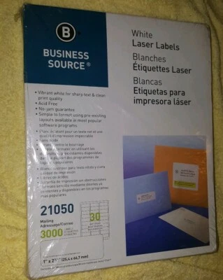 Business Source Mailing Label Laser 1"x2-5/8" 3000/PK White # 21050 NWT - Image 1 of 4