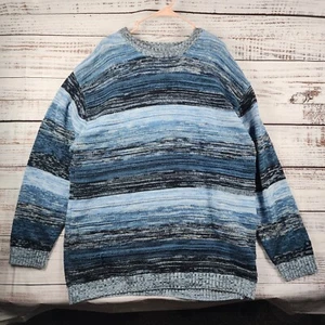 Vintage Y2K Southpole Men’s Sweater XL Blue Black Striped Knit Baggy Korea 90s - Picture 1 of 8