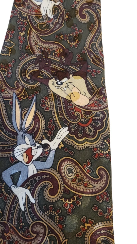 Corbata de cuello Looney Tunes Mania para hombre verde cachemira insectos conejito Taz dibujos animados negocios Foto 1 de 4