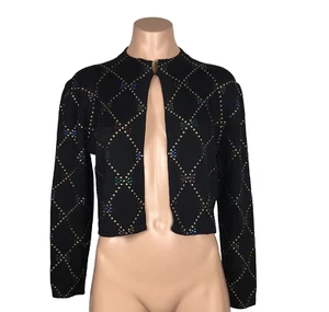 St. John Couture schwarz Strass Pailletten Perlen offen Cardigan Bolero Abend 4 - Bild 1 von 6