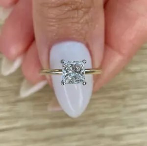 1.0 CTW Princess Cut Moissanite Two Tone Ring Classic Solitaire Engagement Ring - Picture 1 of 9