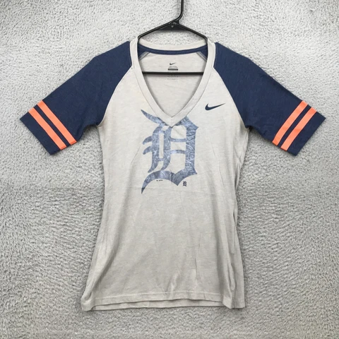 Nike Shirt Womens Small Gray MLB Detroit Tigers V Neck Short Sleeve 35974 Cover