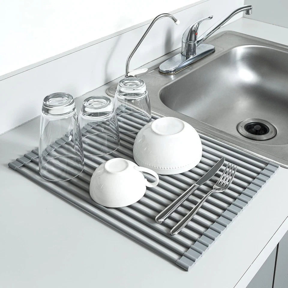 Dish Drying Mat Foldable Stainless Steel Over The Sink Roll Up Rack 20.5" x 13" - Image 1 of 4