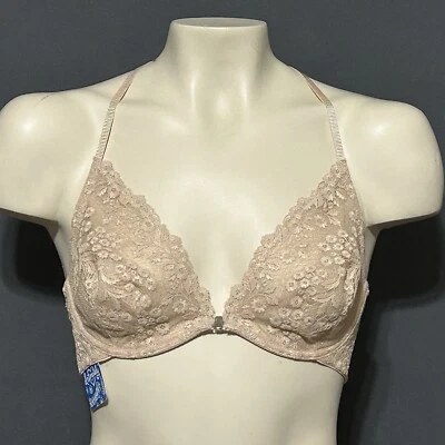 Intimately Free People Balconette Bra 32B Nude Lace Front Closure Underwired - Image 1 of 4