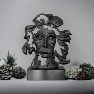 Cast Iron Albert Einstein Bust Sculpture With A Stone Base - Picture 1 of 9