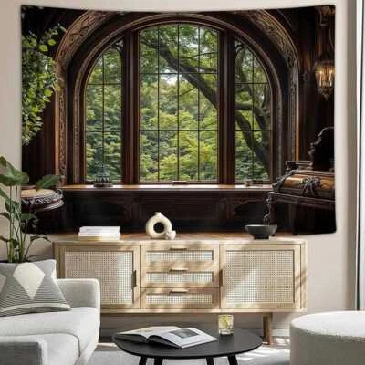 Mittelalterliche Waldfenster Natur Poster XXL Wandteppich Wandbehang Wandtapete - Bild 1 von 4