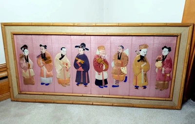 Bordado XIAN Taoísta 8 Inmortales Chinos ARTE Bordado Vintage SEDA Bordado Foto 1 de 4