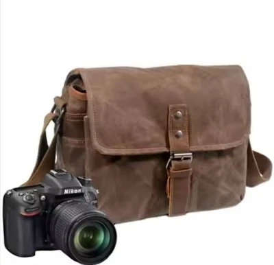 Waxed Canvas Shoulder Bag W/removable insert Leather Trim - Backpack Camera Case - Image 1 of 4