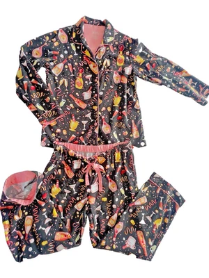 Conjunto de pijama de franela Nick & Nora talla M champán Y2K negro Pnk celebración navideña Foto 1 de 4