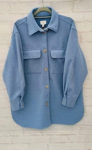 H&M Ladies Oversized Jacket Size M Shirt Shacket Powder Blue Buttons Pockets - Picture 1 of 12