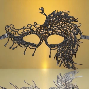 Black Lace Peacock Masquerade Mask – Rule the Night in Feathers & Flair! NWT - Picture 1 of 4