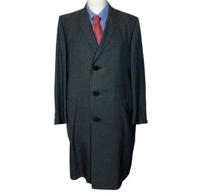 Hart Schaffner Marx Overcoat Gray Check Button Down Men's 44R. - Image 1 of 4