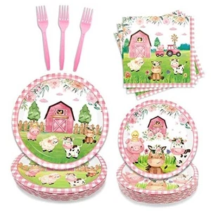 96PCS Farm Animals Party Supplies Tableware Set Farm Birthday Party Barn - Picture 1 of 8