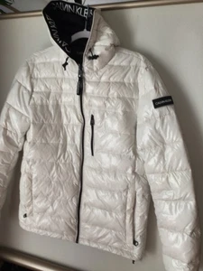Calvin Klein Women Hoodie Puffer Jacket Color White Size S Pockets Zipper Logo - Picture 1 of 23