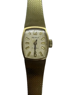 Reloj Mujer Benrus De Colección Tono Dorado Mecánico Cuerda Manual 17 Joyas Malla Pulsera Foto 1 de 4