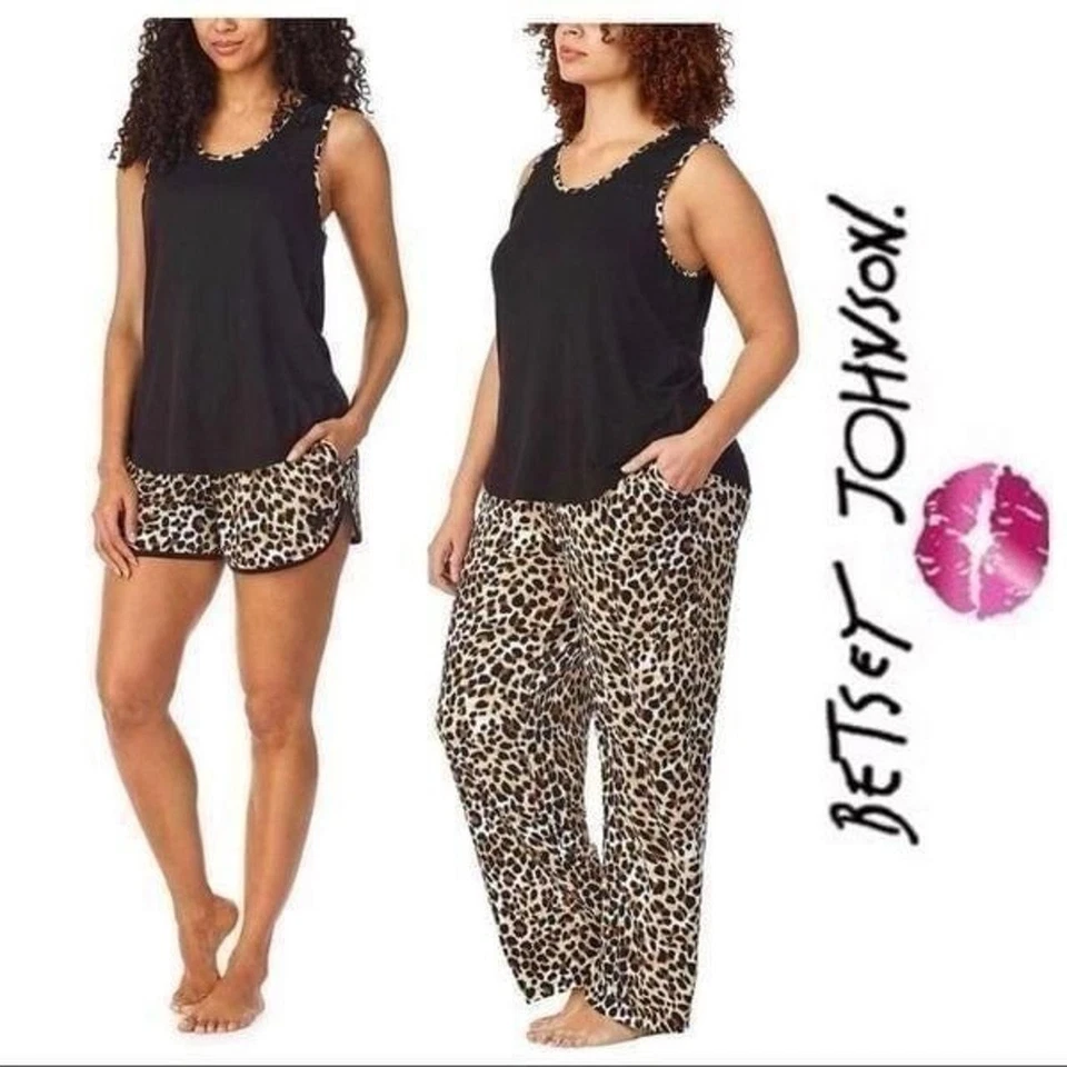 Betsey Johnson Leopard Print Pajama Set Sleeveless Top & Shorts/Bottoms NWT XXL - Image 1 of 1