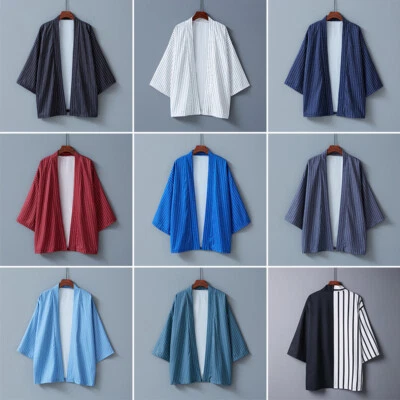Unisex Hanfu Cloak Striped Japanese Kimono Poncho Summer Casual Loose Yukata NEW - Image 1 of 4
