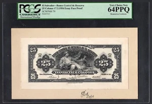 El Salvador 25 Colones 17-3-1954 P79 " Essay Face Proof" Uncirculated Grade 64 - Picture 1 of 2