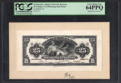 El Salvador 25 Colones 17-3-1954 P79 " Essay Face Proof" Uncirculated Grade 64 - Image 1 of 2