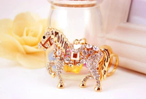 Silver Horse Animals Shaped Crystal Diamante Bag Charms Handbag Keyrings Pendant - Picture 1 of 3