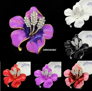 Lilie Blume Brosche Anstecknadel groß Vintage Legierung Strass Diamant UK Verkäufer - Bild 1 von 9